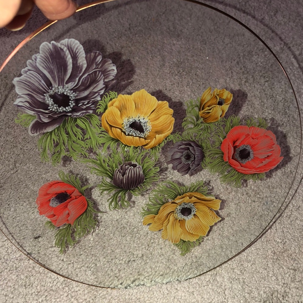 Vintage Floral Clear Glass Gold trim Plate‎